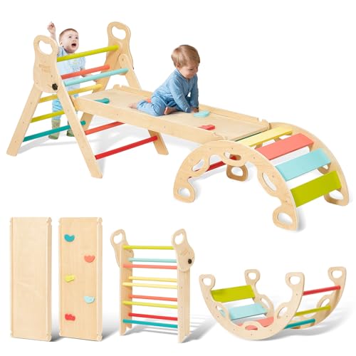 Giant bean 5-in-1 Montessori Kletterdreieck mit Kletterbogen und Rutsche, Holzdreieck für Kleinkinder ab 1-3, Indoor Kletterspielzeug, Regenbogen mit Griff, Hellbraun, S Giant bean 5-in-1 Montessori Kletterdreieck mit Kletterbogen und Rutsche, Holzdreieck für Kleinkinder ab 1-3, Indoor Kletterspielzeug, Regenbogen mit Griff, Hellbraun, S von Giant bean
