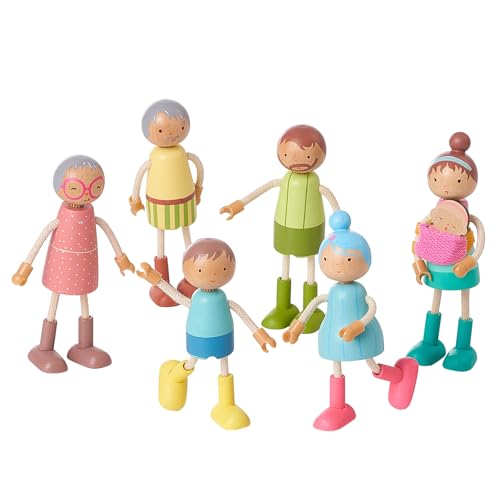 Giant bean Kinder Biegepuppen Puppenhaus Puppen 7 Personen Puppenfamilie für Puppenhaus Spiel Haus Geschenk Holz von Giant bean