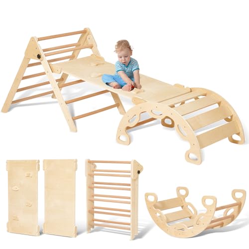 Giant bean 5-in-1 Montessori Kletterdreieck mit Kletterbogen und Rutsche, Holzdreieck für Kleinkinder ab 2-5, Indoor Kletterspielzeug, Hellbraunmit, M Giant bean 5-in-1 Montessori Kletterdreieck mit Kletterbogen und Rutsche, Holzdreieck für Kleinkinder ab 2-5, Indoor Kletterspielzeug, Hellbraunmit, M von Giant bean