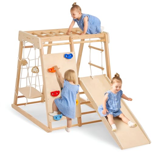 Giant bean Großes Klettergerüst, Größe S, aus Holz, Klettergerüst mit Rutsche, Holz Kletterturm mit Leiter und Rutschbahn für Kinder Indoor Outdoor, Spielturm ab 3 Jahren von Giant bean
