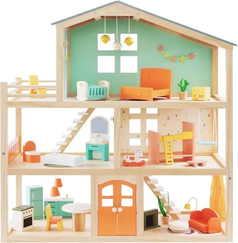 Giant bean Holzpuppenhaus Spielset für Mädchen mit 32 Möbelzubehörteilen, Spielzeuggeschenk für Kinder & Kleinkinder ab 3 Jahren, Set 76 cm Hoch mit Terrasse Giant bean Holzpuppenhaus Spielset für Mädchen mit 32 Möbelzubehörteilen, Spielzeuggeschenk für Kinder & Kleinkinder ab 3 Jahren, Set 76 cm Hoch mit Terrasse von Giant bean