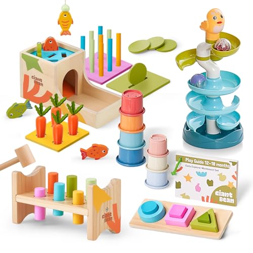 Giant bean Montessori Spielzeug für 12-18 Monat, 8 IN 1 Holz Baby Sensory Spielzeug für 1 2 3, Baby Sortier & Stapelspielzeug Angelspiel Hammerspiel für Jungen und Mädchen Lernspielzeug Geschenk Giant bean Montessori Spielzeug für 12-18 Monat, 8 IN 1 Holz Baby Sensory Spielzeug für 1 2 3, Baby Sortier & Stapelspielzeug Angelspiel Hammerspiel für Jungen und Mädchen Lernspielzeug Geschenk von Giant bean