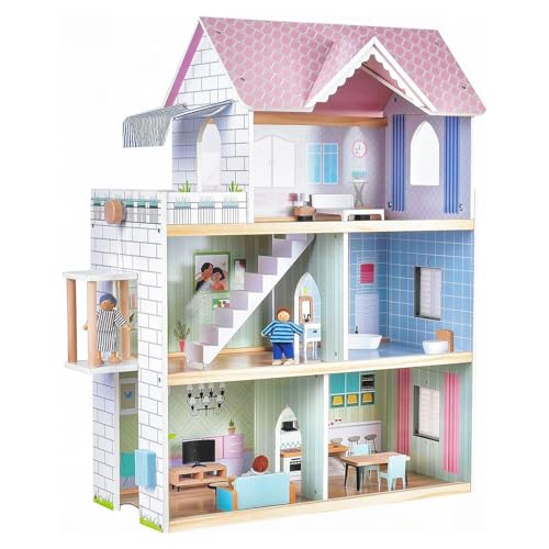 Giant bean Puppenhaus Holz, 80 cm Hoch, mit Aufzug, Türklingel, Licht, 15 Möbelstücken und 3 Puppen, Spielzeuggeschenk für Mädchen im Alter von 3+ Jahre Giant bean Puppenhaus Holz, 80 cm Hoch, mit Aufzug, Türklingel, Licht, 15 Möbelstücken und 3 Puppen, Spielzeuggeschenk für Mädchen im Alter von 3+ Jahre von Giant bean