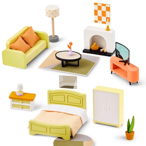 Giant bean Puppenhaus Möbel Holz Set, Holz und Kunststoff Schlafzimmer und Wohnzimmer, 27 Teiliges Puppenhaus Zubehör Pretend Play Möbel Spielzeug für Jungen, Mädchen und Kleinkinder Giant bean Puppenhaus Möbel Holz Set, Holz und Kunststoff Schlafzimmer und Wohnzimmer, 27 Teiliges Puppenhaus Zubehör Pretend Play Möbel Spielzeug für Jungen, Mädchen und Kleinkinder von Giant bean