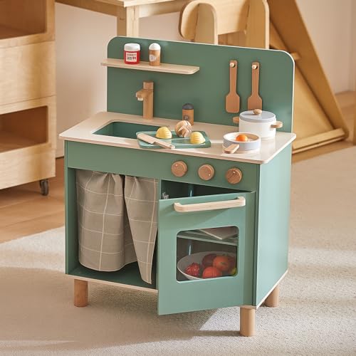 Giant Bean Spielküche Kinderküche Holz Kinder Küche mit Waschbecken, Ofen, Kochgeschirrzubehör und Stauraum, Geschenk für Mädchen Jungen 2 3 4 5 Giant Bean Spielküche Kinderküche Holz Kinder Küche mit Waschbecken, Ofen, Kochgeschirrzubehör und Stauraum, Geschenk für Mädchen Jungen 2 3 4 5 von Giant bean