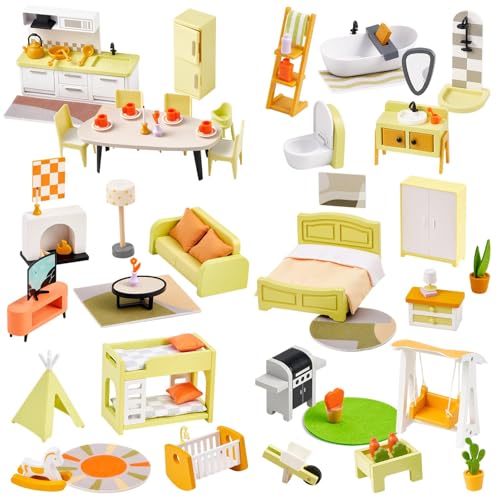 Holz-Puppenhaus, 6 Zimmer, 85 Teile, Spielzeug für Kinder ab 3 Jahre Holz-Puppenhaus, 6 Zimmer, 85 Teile, Spielzeug für Kinder ab 3 Jahre von Giant bean