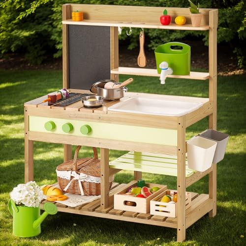 Kinderspielküche aus Holz (3-8 Jahre) mit Wasserspüle - Für Garten & Haus - Outdoor-Mud-Kitchen-Set von Giant bean