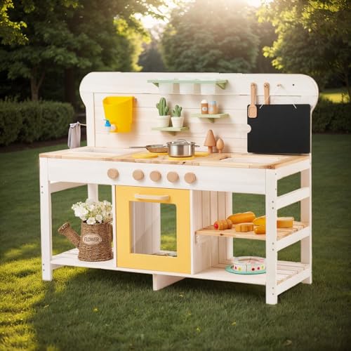 Matschküch Gartenspielküche Matschkü Holz Outdoor Spielküche Gartenspielküche Matschküche Kinder Outdoor für Kinder 3-8 Jahre – Mit abnehmbarer Spüle, Wassertank & Kochfeld – Kreatives Gartenspielzeug von Giant bean