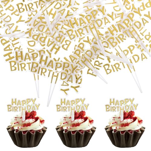Giantree 100 Stück Geburtstag Cupcake Toppers, Wiederverwendbar Cake Topper Kuchendeko Happy Birthday DIY-Kucheneinsatz Dekorationszubehör Muffin Deko für Party Cupcake Dekorationen (Gold) Giantree 100 Stück Geburtstag Cupcake Toppers, Wiederverwendbar Cake Topper Kuchendeko Happy Birthday DIY-Kucheneinsatz Dekorationszubehör Muffin Deko für Party Cupcake Dekorationen (Gold) von Giantree