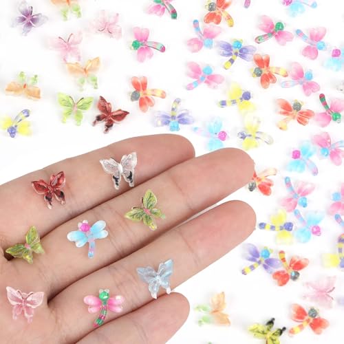 Giantree 100 Stück Mikro Schmetterling Resin, Mini Libellen Deko Bunte Kleine Schmetterlinge 3D Schmetterling Libellen für Miniaturen Puppenhaus Basteln Nageldesig Nagel Charms Terrarium Dekor von Giantree