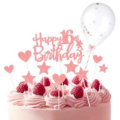 Giantree 16. Geburtstag Tortendeko, 12 Stück Deko für Mädchen und Jungen, Birthday Cake Topper, Kuchen Dekoration für Party von Giantree