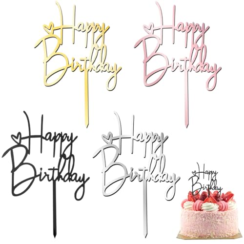 Giantree 4 Stück Happy Birthday Tortendeko, Geburtstag Acryl Party Dekoration 4 Farben Happy Birthday Kuchendeko Kuchendekoration zum Geburtstag für Kinder und Erwachsene Valentinstag von Giantree