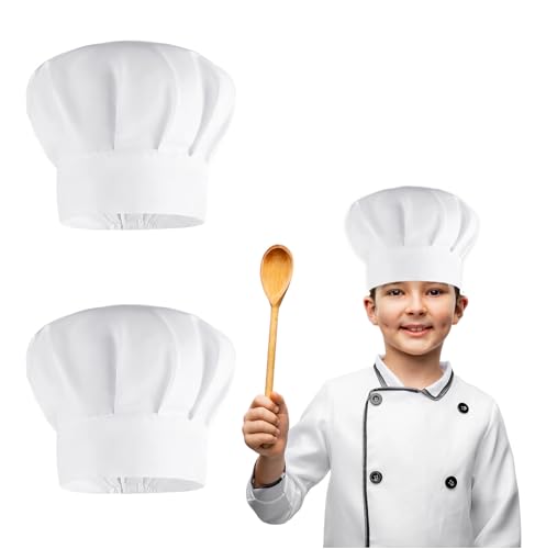 Giantree Kochmütze Unisex, Kinder Weiß Bäckermütze, Verstellbar Elastische Koch Mütze Baumwolle Kochhüte Professionel Kochmützes Backzubehör für Kinder Erwachsene Herren Damen (2) von Giantree