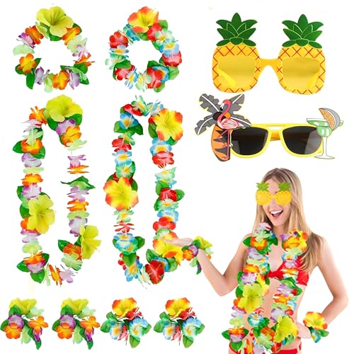 Gibocot 10-teiliges Hawaii-Kostüm-Set enthält hawaiianische Lei-Girlanden, Ananas-Sonnenbrillen-Set für Erwachsene, Damen, Herren, Hawaii, Sommer, Strand, Aloha, Luau, Tiki von Gibocot