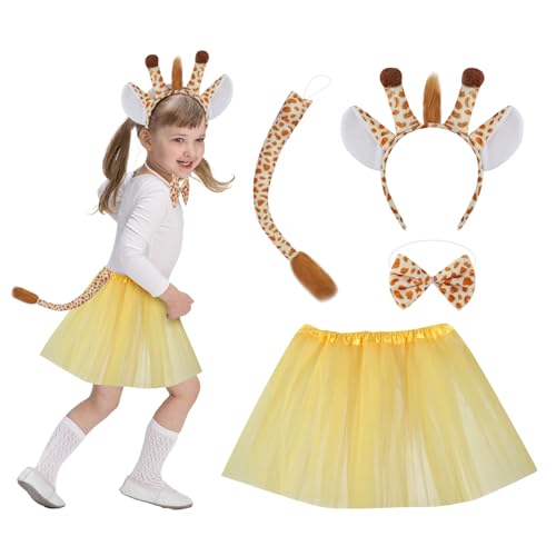 Gibocot 4-teiliges Giraffen-Kostüm für Kinder, enthält Giraffenohren, Stirnband, Tutu, Rock, Schwanz, Fliege, Giraffen-Outfit, Zubehör für Mädchen im Alter von 3–10 Jahren, Karneval, Welttag des Gibocot 4-teiliges Giraffen-Kostüm für Kinder, enthält Giraffenohren, Stirnband, Tutu, Rock, Schwanz, Fliege, Giraffen-Outfit, Zubehör für Mädchen im Alter von 3–10 Jahren, Karneval, Welttag des von Gibocot