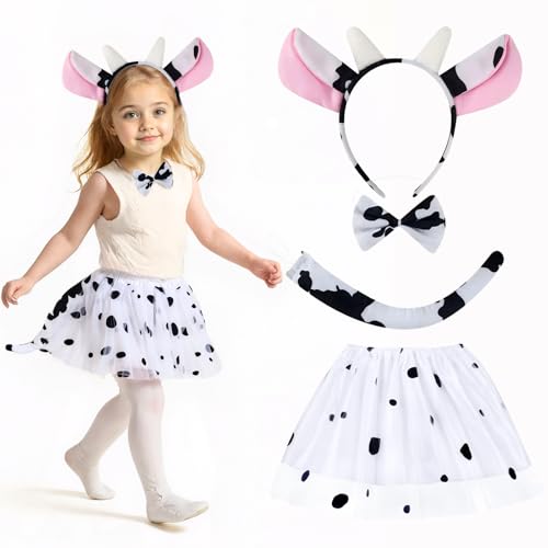Gibocot Kuh-Kostüm-Set für Kinder, mit Ohren, Stirnband, Tutu-Kleid, Fliege und Schwanz, Mädchen, Kuh-Outfit, Tier-Kostüm für Mädchen von 3–10 Jahren, Halloween, Krippenspiel, Weltbuchtag, Cosplay, 4 Gibocot Kuh-Kostüm-Set für Kinder, mit Ohren, Stirnband, Tutu-Kleid, Fliege und Schwanz, Mädchen, Kuh-Outfit, Tier-Kostüm für Mädchen von 3–10 Jahren, Halloween, Krippenspiel, Weltbuchtag, Cosplay, 4 von Gibocot