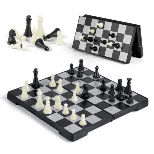 Gibot Mini Schachspiel magnetisch - Einklappbar Schachbrett Pädagogische Speil mit Magnetischem, Reisen, Schwarz und weiß - (16 cm x 16 cm) von Gibot