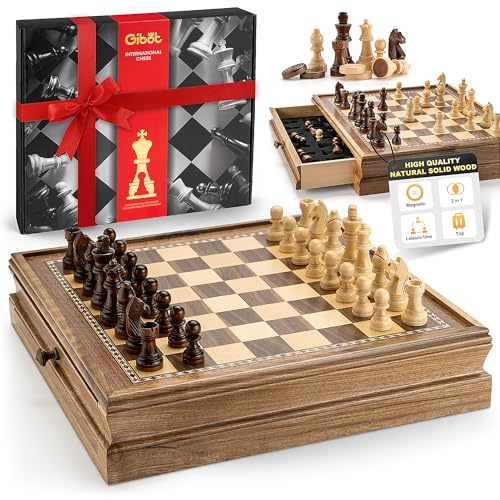 Gibot Schach und Dame Spiel Holz, 2 in 1 Handgefertigt Schach mit Aufbewahrungsschublade, Senior Nussbaum Magnetisches Schachspiel Brettspiel Geschenk für Party Familie Aktivitäten, 32x32cm Gibot Schach und Dame Spiel Holz, 2 in 1 Handgefertigt Schach mit Aufbewahrungsschublade, Senior Nussbaum Magnetisches Schachspiel Brettspiel Geschenk für Party Familie Aktivitäten, 32x32cm von Gibot