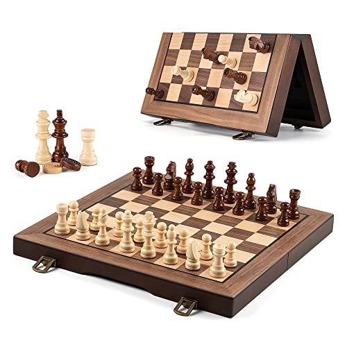 Gibot Schachspiel aus Holz, klappbar Holz Schachbrett, 2 in 1 Schach und Dame Spiel aus Holz,Holzschachspiel für Erwachsene Kinder Familie, 30x30cm von Gibot