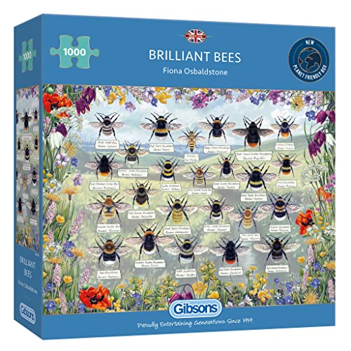 Brilliant Bees 1000 Teile Puzzle für Erwachsene | Fiona Osbaldstone | nachhaltiges Puzzle für Erwachsene | Premium 100% Recyceltes Brett | Gibsons Spiele von Gibsons