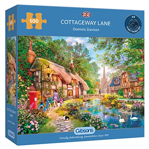 Cottageway Lane 500 Teile Puzzle | Cottage Puzzle | Nachhaltiges Puzzle für Erwachsene | Premium 100% recyceltes Brett | Tolles Geschenk für Erwachsene | Gibsons Spiele von Gibsons