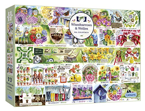 Schubkarren & Gummistiefel | 1000 Teile Puzzle | Val Stieglitz | Nostalgisches Gartenpuzzle | Nachhaltiges Puzzle für Erwachsene | 100% recyceltes Premiumbrett | Tolles Geschenk für Erwachsene | von Gibsons