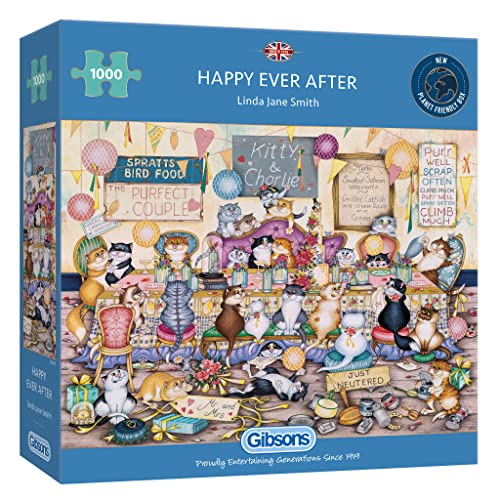 Happy Ever After 1000 Teile Puzzle für Erwachsene | Katzenpuzzle | Linda Jane Smith | nachhaltiges Puzzle für Erwachsene | Premium 100% recyceltes Brett | Gibsons Games von Gibsons