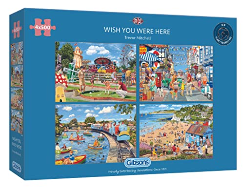Wish You Were Here 4 x 500 Teile Puzzle für Erwachsene | Nachhaltiges Puzzle für Erwachsene | Vier Puzzles in einer Box | Tolles Geschenk für Erwachsene | Gibsons Games von Gibsons