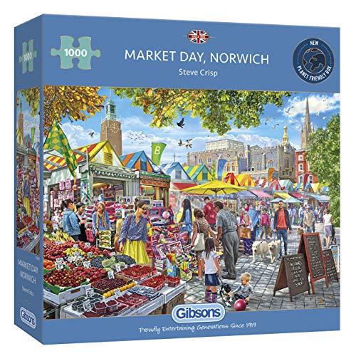 Gibsons G6297 Market Day Norwich 1000 Teile Nachhaltiges Puzzle Premium 100% Recyclingbrett | Tolles Geschenk für Erwachsene Spiele von Gibsons