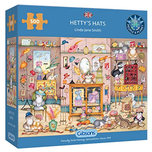 Hetty's Hats 500 Teile Puzzle | Katzenpuzzle | Nachhaltiges Puzzle für Erwachsene | Premium 100% recyceltes Brett | tolles Geschenk für Erwachsene | Gibsons Spiele von Gibsons