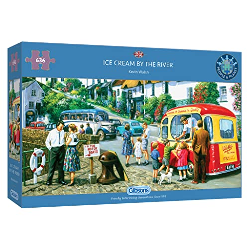 Gibsons Games Ice Cream by the River 636 Teile Panorama Puzzle | Retro Puzzle | Nachhaltiges Puzzle für Erwachsene | Tolles Geschenk für Erwachsene | von Gibsons