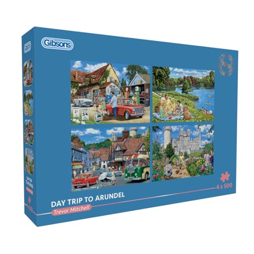 Day Trip to Arundel 4 x 500 Teile Puzzle | Multi-Box-Puzzle | Nachhaltiges Puzzle für Erwachsene | 100% recyceltes Premium-Karton | Tolles Geschenk für Erwachsene | Gibsons Games von Gibsons
