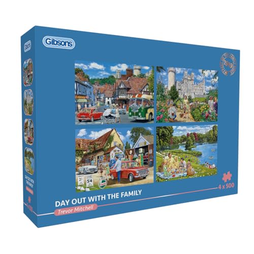 Day Trip to Arundel 4 x 500 Teile Puzzle | Multi-Box-Puzzle | Nachhaltiges Puzzle für Erwachsene | 100% recyceltes Premium-Karton | Tolles Geschenk für Erwachsene | Gibsons Games von Gibsons