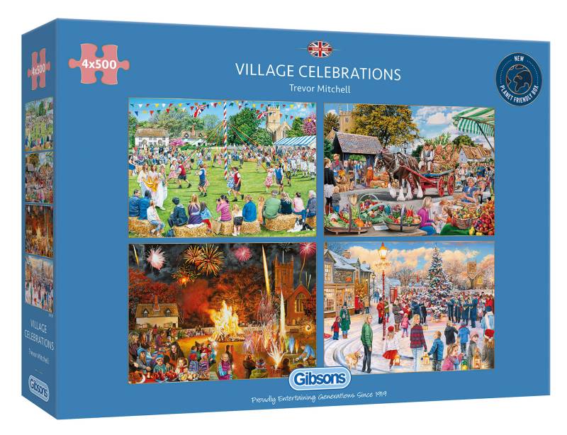 Gibsons 4 Puzzles - Trevor Mitchell - Village Celebrations 500 Teile Puzzle Gibsons-G5051 von Gibsons
