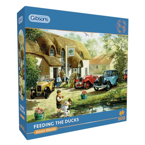 Gibsons 500-teiliges Puzzle, Motiv: Fütterung der Enten, wunderschön, bunt, nostalgisch, traditionell, nachhaltig, für Erwachsene, Teenager, Premium-Puzzle, 100 % recyceltes Brett, tolles Geschenk von Gibsons