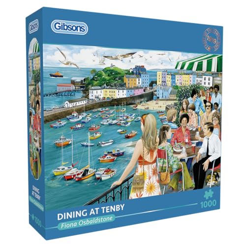Gibsons Dining at Tenby 1000 Teile Puzzle, nostalgisches Wales Seaside Escape, schönes buntes Kunstwerk, nachhaltiges Puzzle für Erwachsene, Teenager, hochwertiges 100% recyceltes Brett, tolles von Gibsons