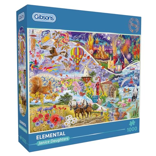 Gibsons Elemental Puzzle, 1000 Teile, schöne bunte Kraft der Elemente, Collage, Kunstwerk, nachhaltiges Puzzle für Erwachsene, Teenager, Premium-Puzzle aus 100 % recyceltem Karton, tolles Geschenk | von Gibsons
