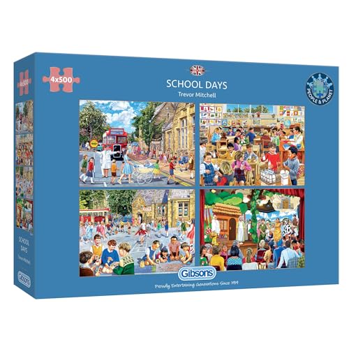 Gibsons School Days 4 x 500 Teile Puzzle für Erwachsene | 4 Puzzles in 1 Box | B Corp von Gibsons