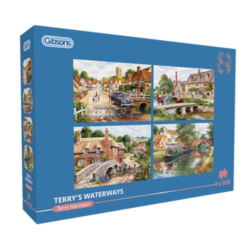 Gibsons Terry's Waterways Puzzle-Set, 4 x 500 Teile, nostalgisch, traditionelles Puzzle, nachhaltiges Puzzle, für Erwachsene, Teenager, Premium, 100% recyceltes Brett, tolles Geschenk, Gibsons Spiele von Gibsons