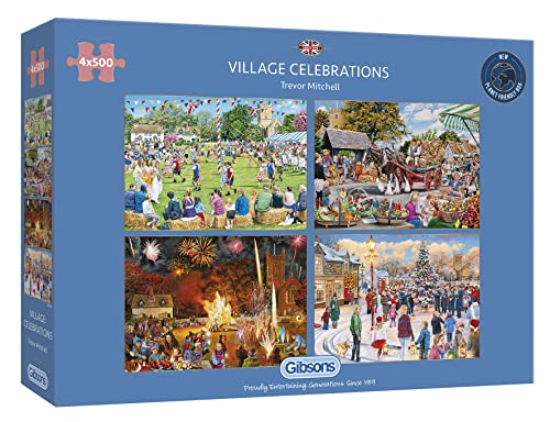 Gibsons GIBG5051 Village Celebrations Puzzle (4 x 500 Teile), verschieden, Set von Gibsons