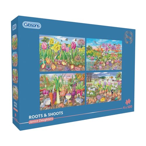 Gibsons Roots & Shoots 4 x 500 Teile Puzzles | Multi-Box-Set Puzzle | Frühlingsgarten-Saison | Nachhaltiges Premium-Paket aus 100% recyceltem Karton | Tolles Geschenk für Erwachsene | Gibsons Games von Gibsons