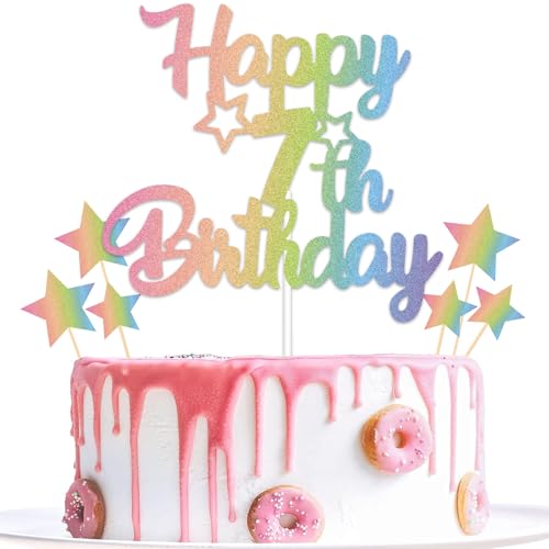 Gidobo 7th Rainbow Birthday Cake Toppers, Pastell Birthday Cake Decorations with Star Pick, Seven Years Old Birthday Party Celebration Decorations for Boys and Girls Gidobo 7th Rainbow Birthday Cake Toppers, Pastell Birthday Cake Decorations with Star Pick, Seven Years Old Birthday Party Celebration Decorations for Boys and Girls von Gidobo