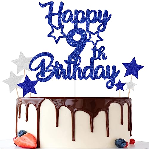 Gidobo Kuchendekoration zum 9. Geburtstag, blaue glitzernde Kuchendekorationen mit Sternen, 9. Geburtstag, Partyzubehör für Jungen und Mädchen Gidobo Kuchendekoration zum 9. Geburtstag, blaue glitzernde Kuchendekorationen mit Sternen, 9. Geburtstag, Partyzubehör für Jungen und Mädchen von Gidobo