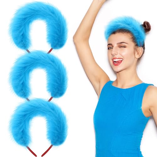 Giegxin 3 Stück Blau Fuzzy Stirnband Blau Flauschiges Stirnband Blau Haarband Kostüm für Frauen Haarschmuck Set Niedliche Kopfbedeckung Dress Up Cosplay Party Kostüm Zubehör von Giegxin