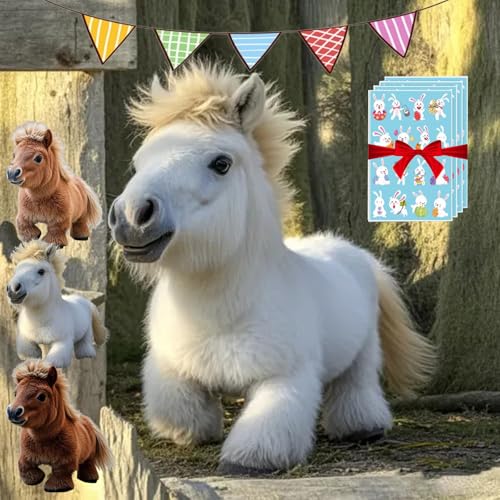 Gienslru My Realistic Robot Pony Walks - Just Like The Real Thing, Interactive Soft Horse Doll Plush Animal, Barks, Wags Its Tail, Soooo Realistic Robot Pony (White) von Gienslru