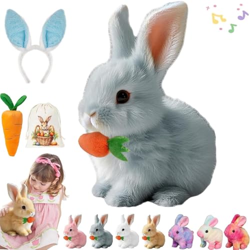 Gienslru Petsboro Bunny Pal, 2025 New Bunny Pal Hase, Bunny Mein Realistisches Kaninchen, Hase Kuscheltier Mit Bewegung, Interaktives Kaninchen - Jumping, Twitching, and Shaking Ears (B) von Gienslru