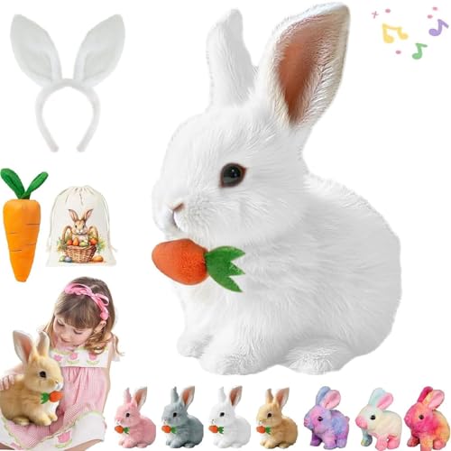 Gienslru Petsboro Bunny Pal, 2025 New Bunny Pal Hase, Bunny Mein Realistisches Kaninchen, Hase Kuscheltier Mit Bewegung, Interaktives Kaninchen - Jumping, Twitching, and Shaking Ears (C) von Gienslru