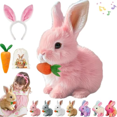 Gienslru Petsboro Bunny Pal, 2025 New Bunny Pal Hase, Bunny Mein Realistisches Kaninchen, Hase Kuscheltier Mit Bewegung, Interaktives Kaninchen - Jumping, Twitching, and Shaking Ears (D) von Gienslru