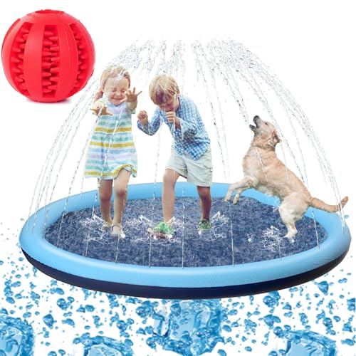 Puppery Sprinkler Wasserspielmatte Für Hunde, Wasserspielmatte Hund, Wasserspielzeug Hund, Wassermatte Hund, Verdickt rutschfest Planschbecken Hund, für Hunde und Kinder (100cm) von Gienslru