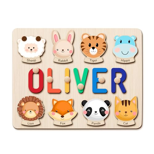 GifXify Personalisierte Holzpuzzle mit Name - Personalisierte Geschenke Baby - Montessori Spielzeug ab 1 Jahr, 2 Jahre - Steckpuzzle Holz mit Namen - Motorikspielzeug Kinder ab 1 Jahren (Vokabel) von GifXify